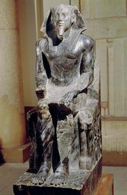 Statue of Khafre (2520-2494 BC) enthroned, from the Valley Temple of the Pyramid of Khafre at Giza,