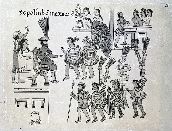 The last Aztec Emperor Cuauhtemoc surrenders, plate from ''Antiguedades Mexicanas'' from Alfredo Chavero 1892Spanish School