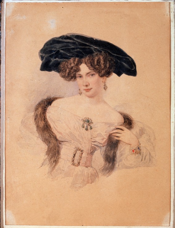 Portrait of the artist Yevdokiya Bakunina (1793-1882) in black beret from Brüllow