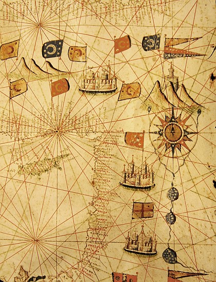 The Coast of Turkey and Cyprus, from a nautical atlas of the Mediterranean and Middle East (ink on v from Calopodio da Candia