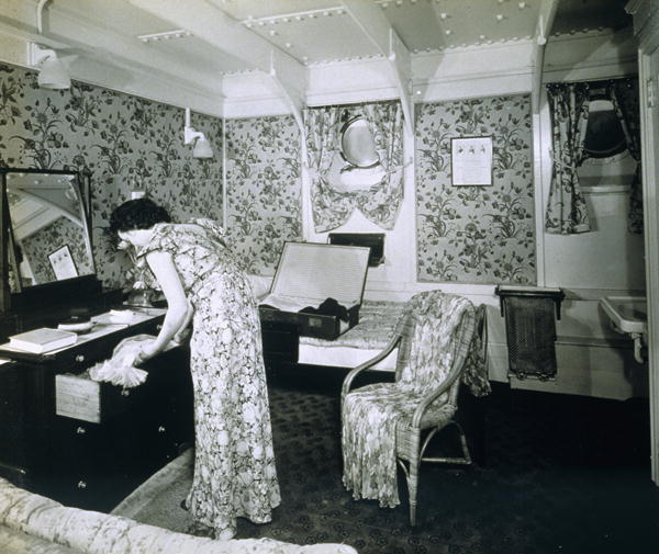View of a cabin aboard the ''SS Ausonia'' (b/w photo)  from English Photographer