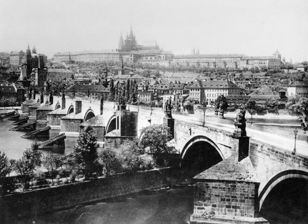 View of Prague showing the Imperial Palace (Hradschin) and the Charles Bridge from French Photographer