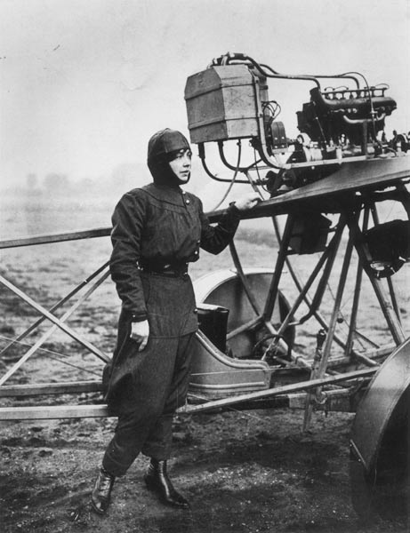 Helene Dutrieu (1877-1961) standing beside a plane, before 1914 (b/w photo)  from French Photographer