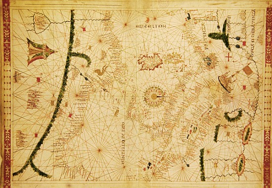 The Central Mediterranean, from a nautical atlas, 1520(see also 330916-330918) from Giovanni Xenodocus da Corfu