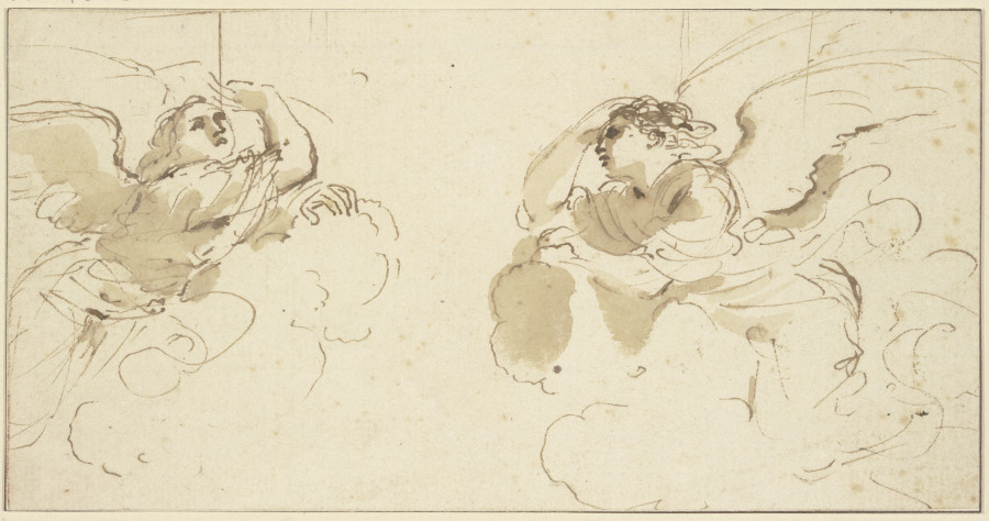 Two angels in clouds from Guercino (Giovanni Francesco Barbieri)