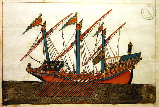 Ms. cicogna 1971, miniature from the ''Memorie Turchesche'' depicting a Turkish galley with a single from Venetian School