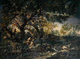 Landscape with Monks praying, or The Great Wood (oil on canvas)
