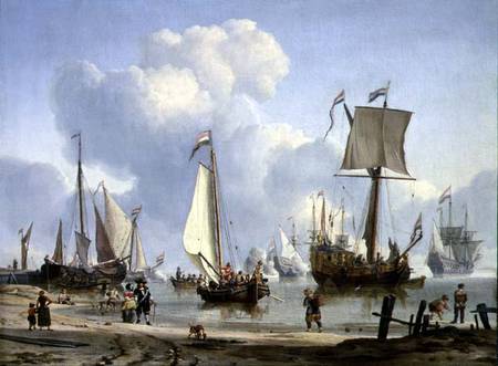 Ships in Calm Water with Figures by the Shore from Abraham J. Storck