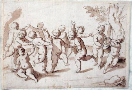 A group of dancing putti (pen & brown ink with wash over black chalk on paper) from Abraham Jansz. van Diepenbeeck