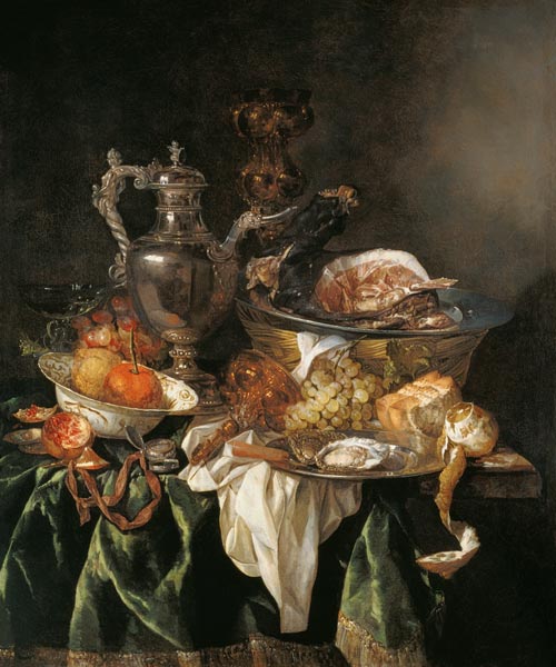 Still Life with a Silver Wine Jar with a Reflected Portrait of the Artist from Abraham van Beyeren