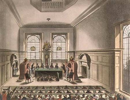 Cooper's Hall, Lottery Drawing, from Ackermann's 'Microcosm of London' from A.C. Rowlandson
