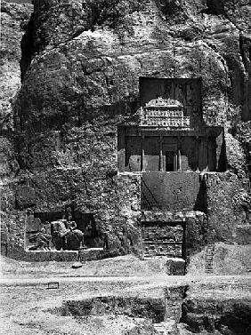 The rock-cut tomb of Artaxerxes I, c.466-464 BC, with a Sasanian relief below depicting Shapur I''s 