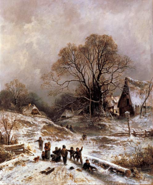 Children playing in the snow from Adolf Heinrich Lier