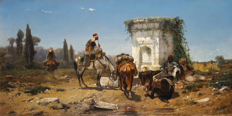 Arabs Resting by a Marble Fountain from Adolf Schreyer