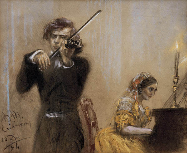 Clara Schumann et Joseph Joachim en concert from Adolph Friedrich Erdmann von Menzel