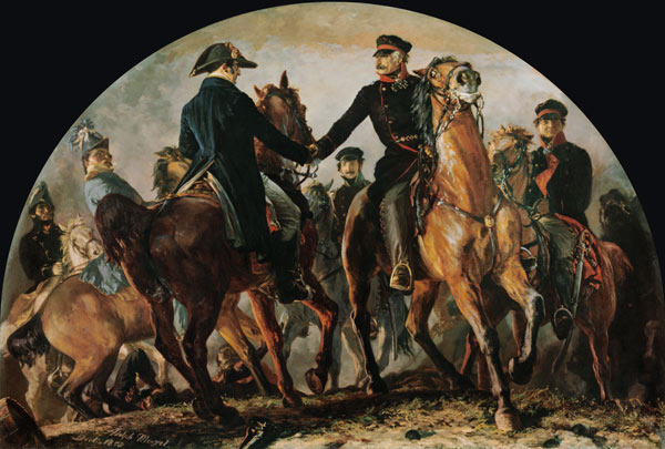 Blüchers meeting with Wellington after the battle V . bark Alliance (Waterloo) from Adolph Friedrich Erdmann von Menzel