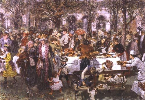 Sideboard dressé pour Le petit déjeuner par La boulangerie fine at Kissingen from Adolph Friedrich Erdmann von Menzel