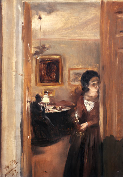 Living room with the sister of the artist from Adolph Friedrich Erdmann von Menzel