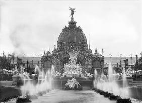 View of the Central Dome and the Fountain Coutan, Universal Exhibition, Paris, 1889 (b/w photo) 