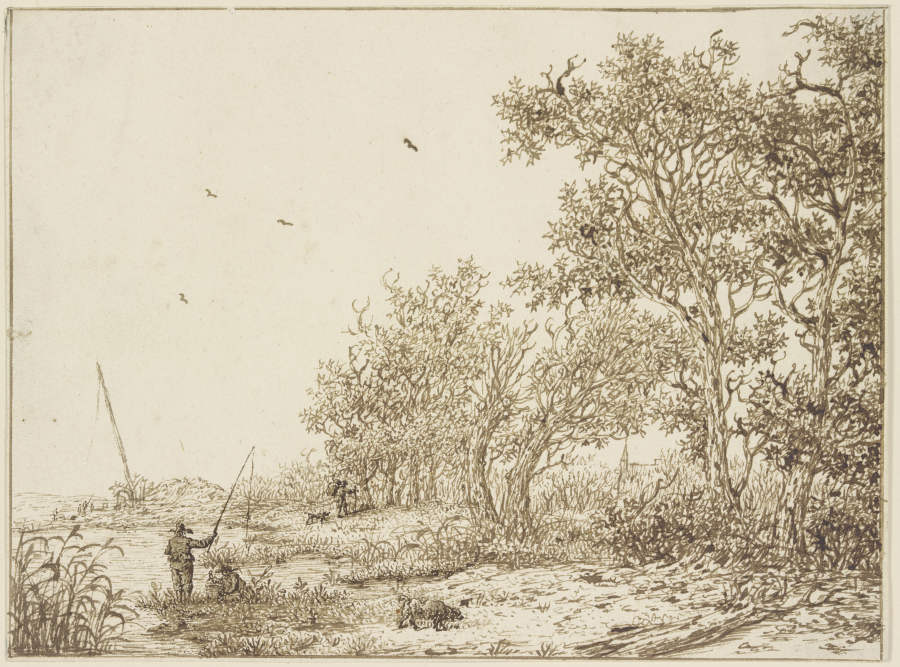 Landschaft mit Bäumen, vorne ein Angler from Adriaen Hendriksz. Verboom