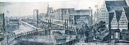 Granaries in Gdansk on the Maltawa River, illustration 9 from the album, 'Praecipuorum Locorum et Ae from Aegidius Dickmann