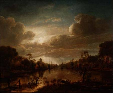 A river landscape by moonlight from Aert van der the Elder Neer
