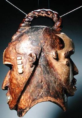 Double-Faced Helmet Mask, Ejagham Culture, from Nigeria or Cameroon (wood, skin, nails & bones)