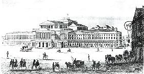 View of the Grand Theatre, Warsaw; engraved by Adam Pilinski (1810-87)