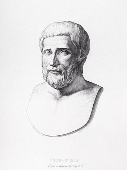 Portrait of Pythagoras (c.580-500 BC) ; engraved by B.Barloccini, 1849 from (after) C.C Perkins