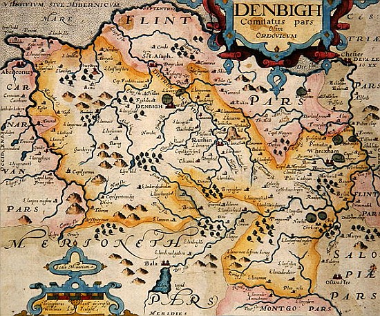 Map of Denbigh and Flint, from ''Britannia'' by William Camden from (after) Christopher Saxton