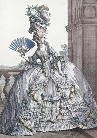 Woman wearing a stylish dress with her hair ''A la Victoire''; engraved by Voysand from (after) Claude Louis Desrais