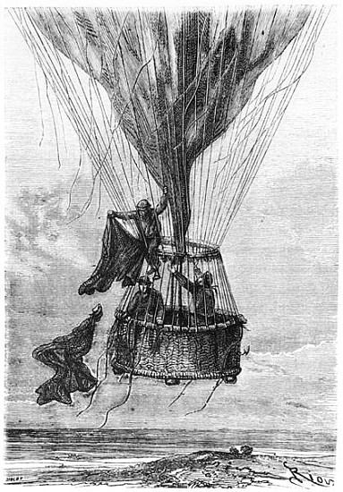 Three Men in a Gondola, illustration from ''Five Weeks in a Balloon'' Jules Verne (1828-1905) from (after) Edouard Riou