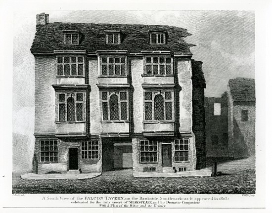 A South View of the Falcon Tavern, on the Bankside, Southwark; engraved by William Wise from (after) Frederick Nash