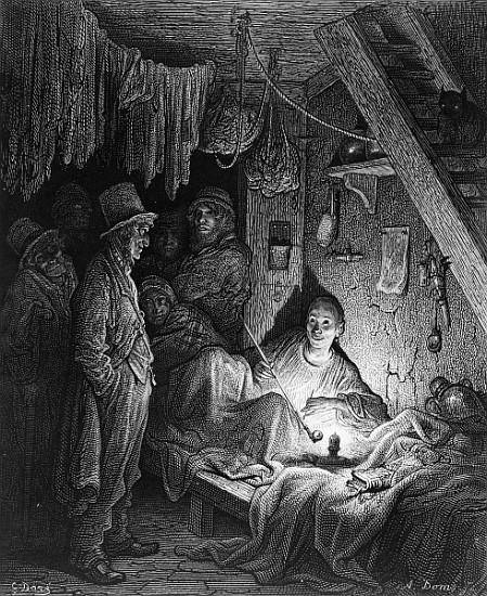 Opium Smoking - The Lascar''s Room, scene from ''The Mystery of Edwin Drood'' Charles Dickens, illus from (after) Gustave Dore