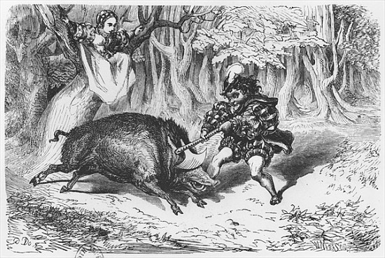 Violette and Ourson, illustration for ''Ourson'' from ''Les Nouveaux Contes de Fees'' Comtesse de Se from (after) Gustave Dore