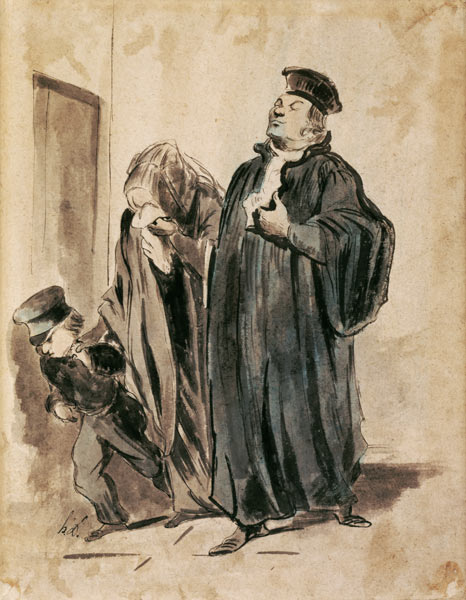 Judge, Woman and Child (ink on paper) from (after) Honore Daumier