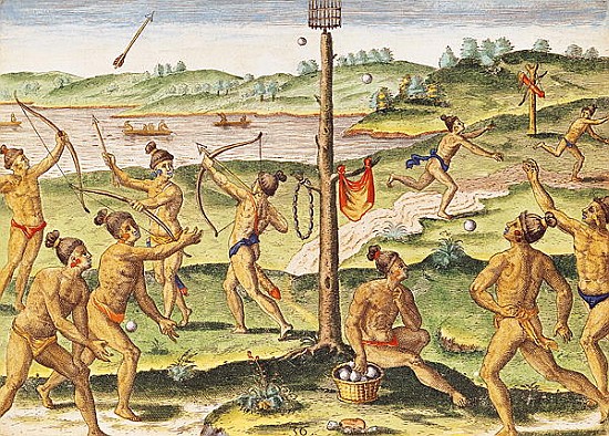 Indians Training for War, from ''Brevis Narratio...''; engraved by Theodore de Bry (1528-98) 1591 from (after) Jacques (de Morgues) Le Moyne
