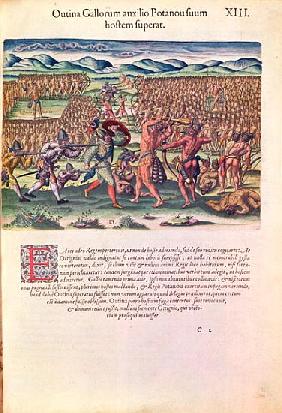 The French Help the Indians in Battle, from ''Brevis Narratio..''; engraved by Theodore de Bry (1528