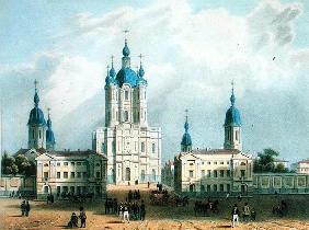 The Smolny Cloister in St. Petersburg, printed Edouard Jean-Marie Hostein (1804-89), published by Le