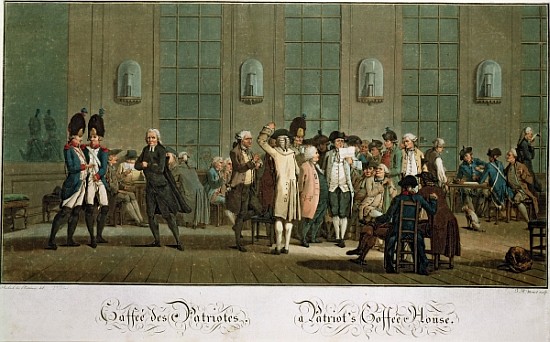 A Patriot''s Coffee House (1st edition print) (19th century) from (after) Jean Baptiste Morret