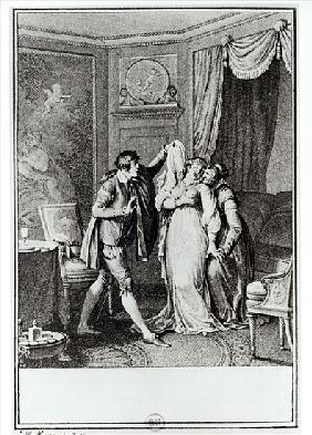 Take off that veil'' said the old woman to Candide'', illustration from chapter 7 of ''Candide'' Fra