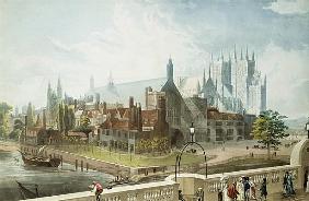 Westminster Hall and Abbey; engraved by Daniel Havell (1785-1826) published by Rudolph Ackermann (17