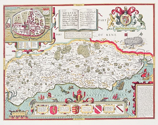 Sussex; engraved by Jodocus Hondius (1563-1612) from John Speed''s Theatre of the Empire of Great Br from (after) John Speed