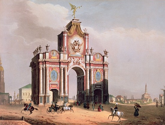 The Red Gate in Moscow, printed Lemercier, Paris, 1840s from (after) Louis Jules Arnout