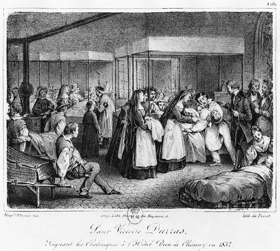 Sister Victoire Darras tending the cholera victims at the Hotel-Dieu of Chauny from (after) Napoleon Thomas