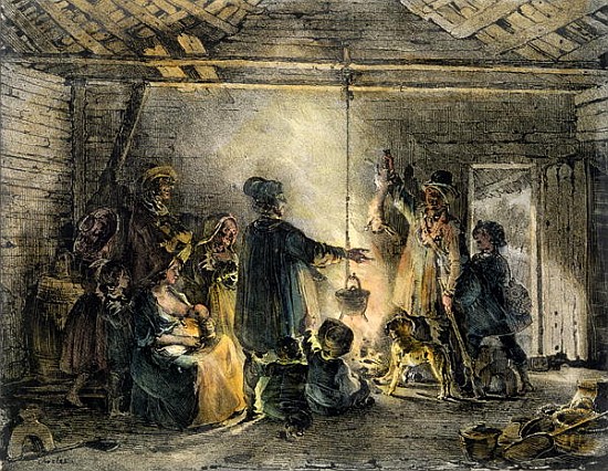 Interior of a Coal-Miner''s Hut; engraved by Godefroy Engelmann (1788-1839) 1829 from (after) Nicolas Toussaint Charlet