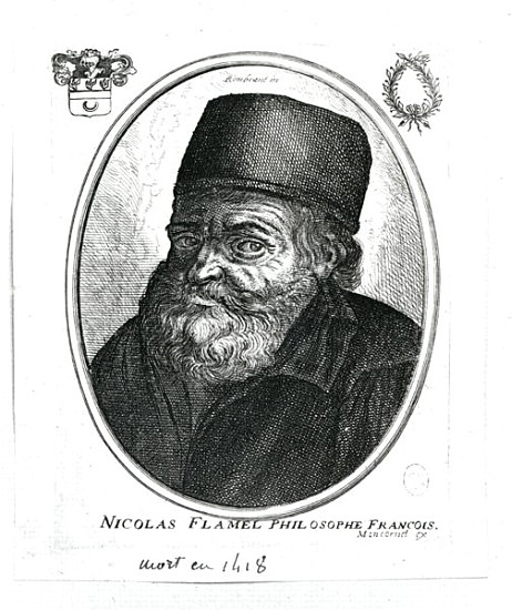 Nicolas Flamel (c.1330-1418) ; engraved by Balthazar Moncornet (c.1600-68) from (after) Rembrandt Harmensz. van Rijn