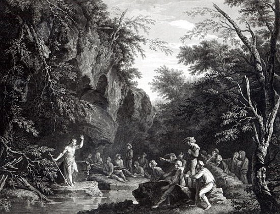Saint John preaching in the Wilderness; engraved by John Browne from (after) Salvator Rosa