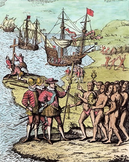 Columbus at Hispaniola, from ''The Narrative and Critical History of America'', edited Justin Winsor from (after) Theodore de Bry
