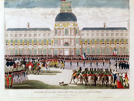 Parade in the Courtyard of the Palais des Tuileries in the Presence of the Emperor; engraved by Blan from (after) Thomas Naudet